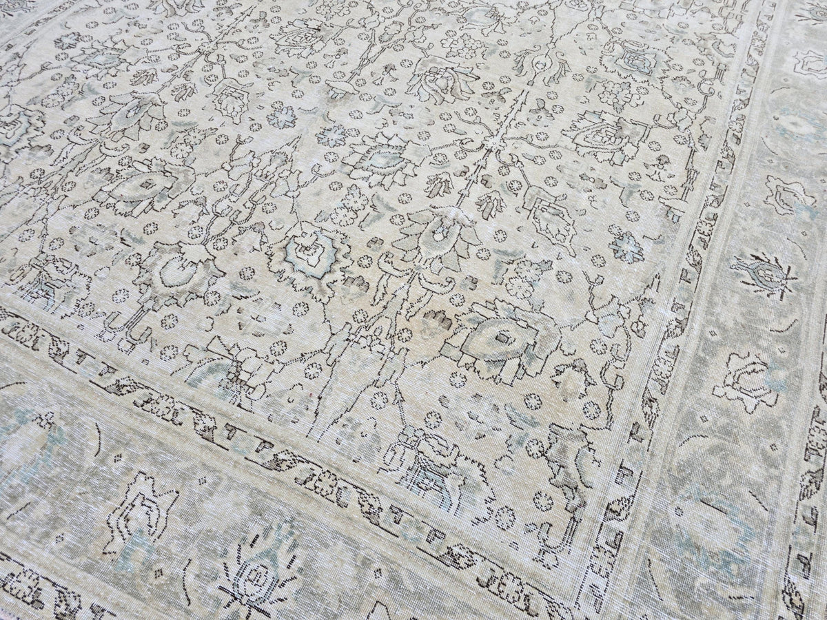 Turkish Rug 10x12, Neutral Oushak Rug, Sage Green Beige Rug, Hand Knotted Large Wool Carpet, Vintage Living Room Rug, Boho Decor