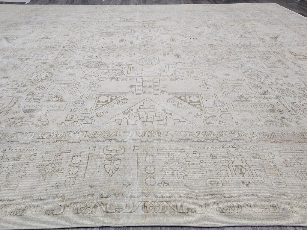 Oversize Hand Knotted Wool Rug: Vintage Heriz Design, 9.40x12.30 ft