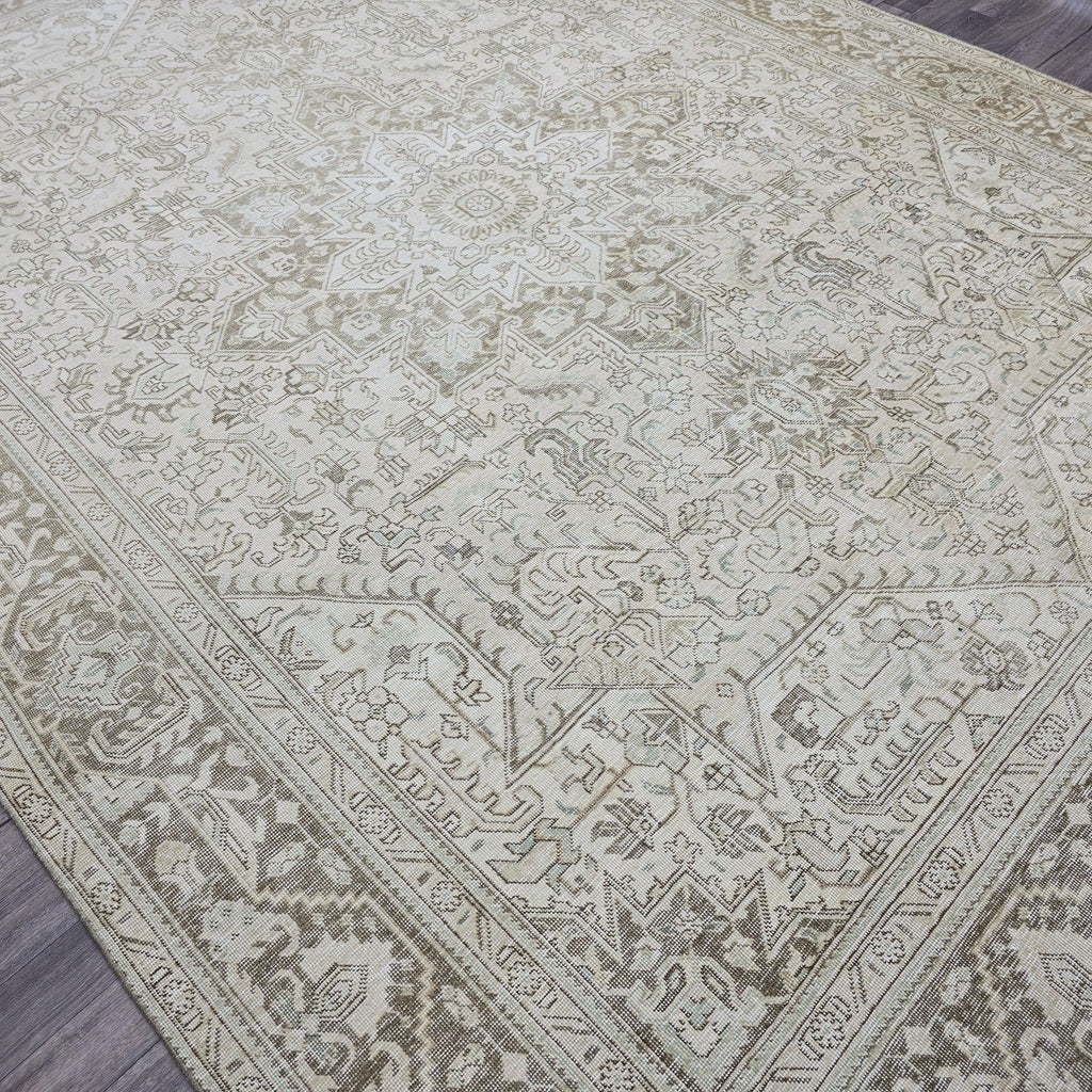 Oversized Neutral Turkish Oushak Rug (9.5x13 ft), Vintage Wool Carpet