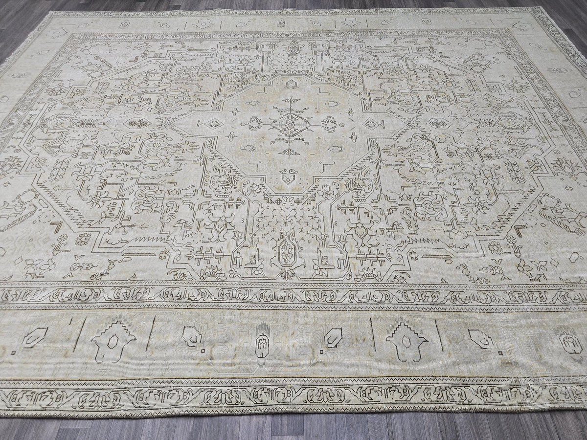 9x12 Vintage Wool Turkish Area Rug Beige Brown