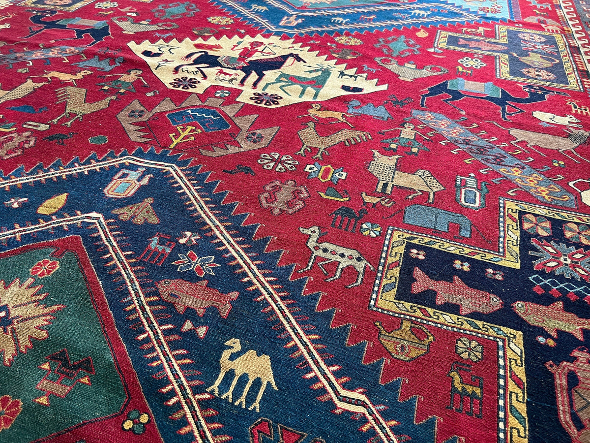 Dragon Soumak Rug: Antique Caucasian Hand-Knotted Wool Carpet (7x9.45 ft)