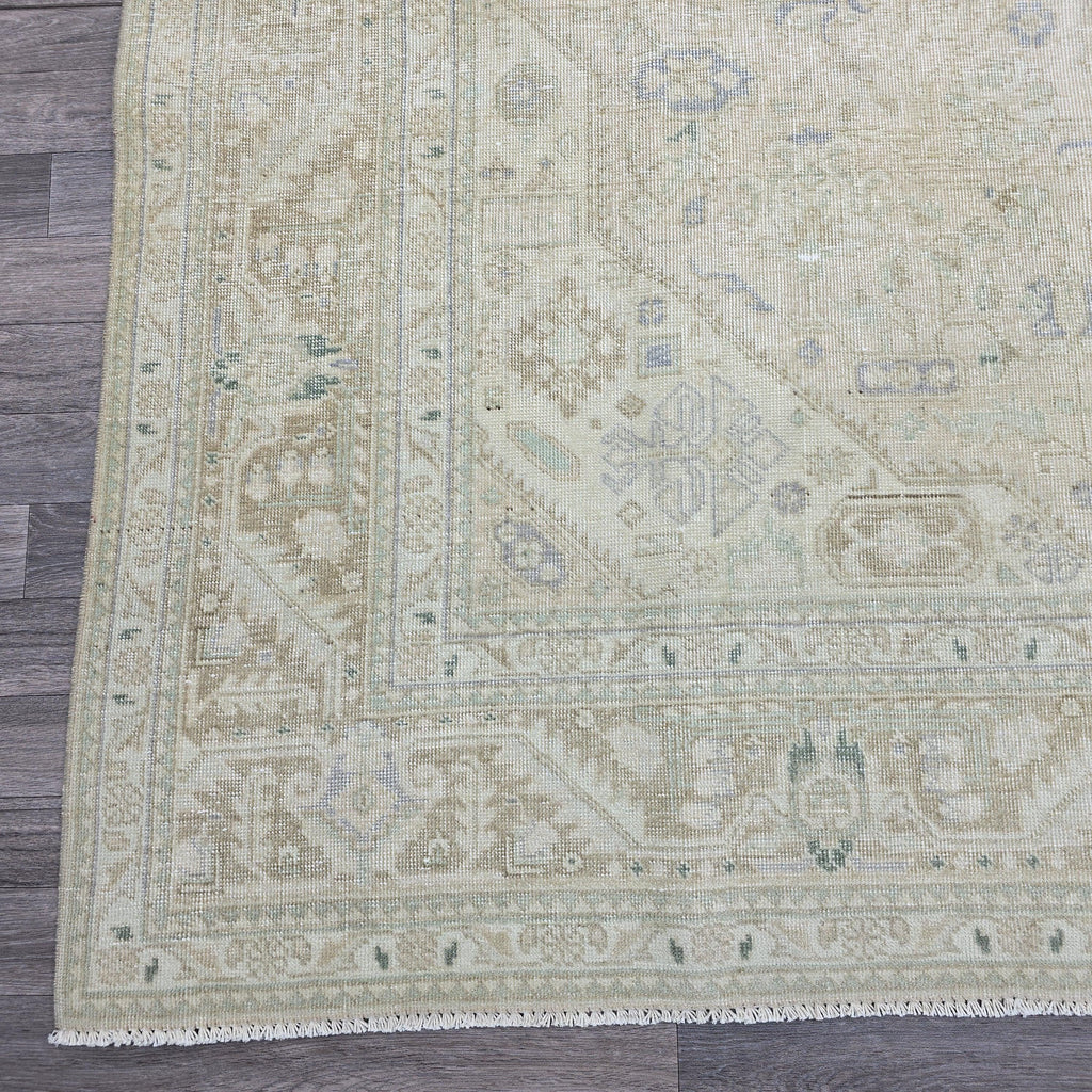8x11 Vintage Oushak Rug: Neutral Anatolian Wool Carpet