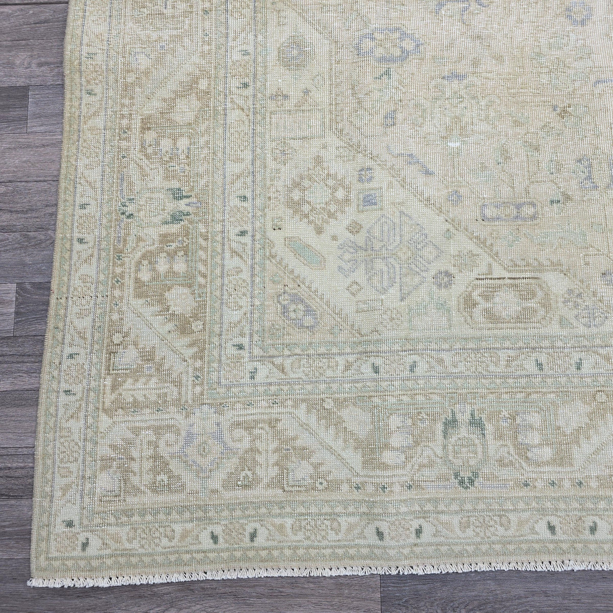 8x11 Vintage Oushak Rug: Neutral Anatolian Wool Carpet