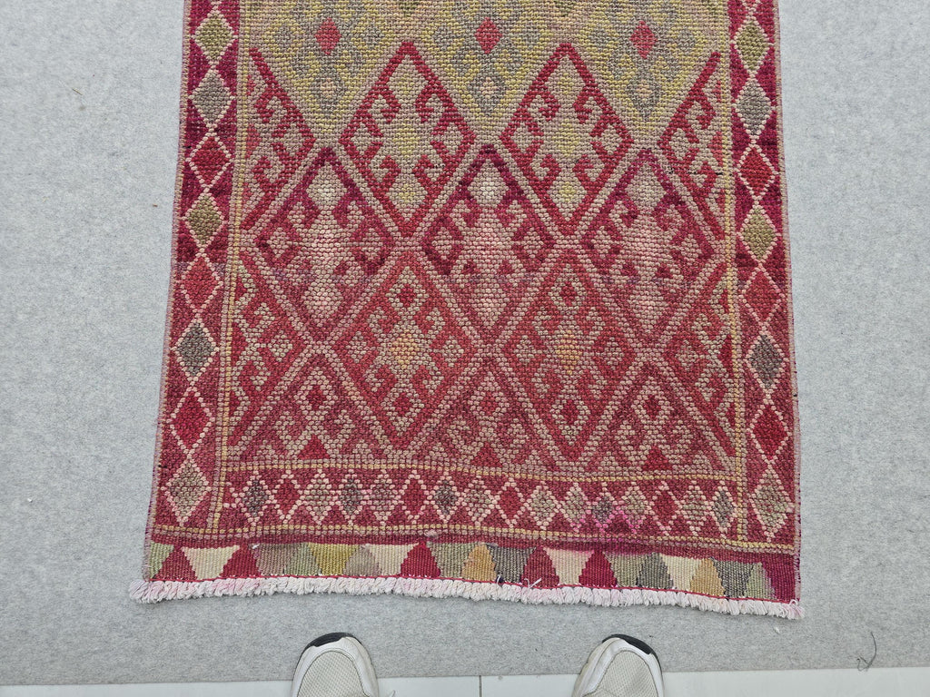 3x14 Vintage Oushak Runner Rug: Hand-Knotted Wool Turkish runner rug for Kitchen and Stairs - Long Hallway runner (2.75x14.4 ft)