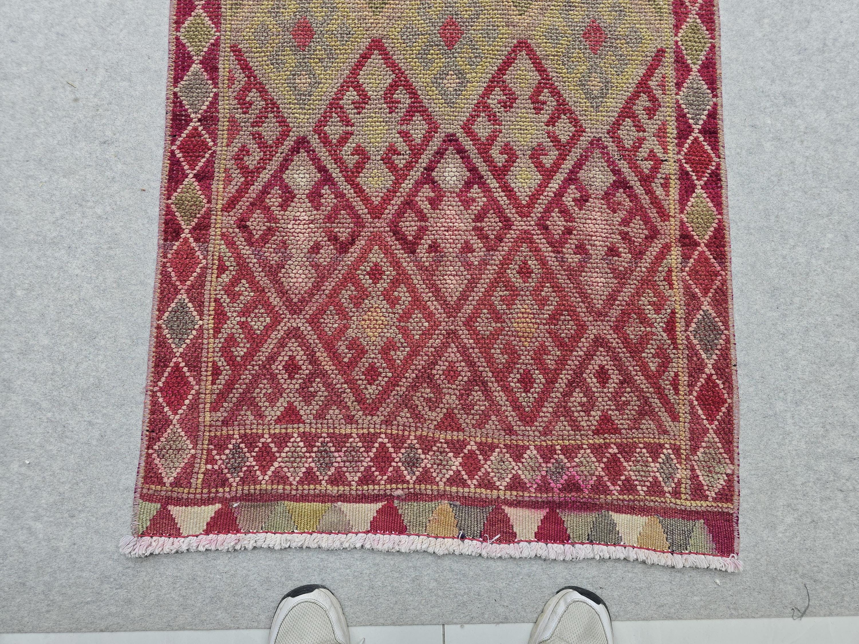 3x14 Vintage Oushak Runner Rug: Hand-Knotted Wool Turkish runner rug for Kitchen and Stairs - Long Hallway runner (2.75x14.4 ft)