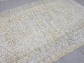 Oushak Rug 7.50x10.60 feet, Blue Medallion Turkish Carpet, Muted Cream Beige Floral, Vintage Tabriz Style Area Rug, Living Room