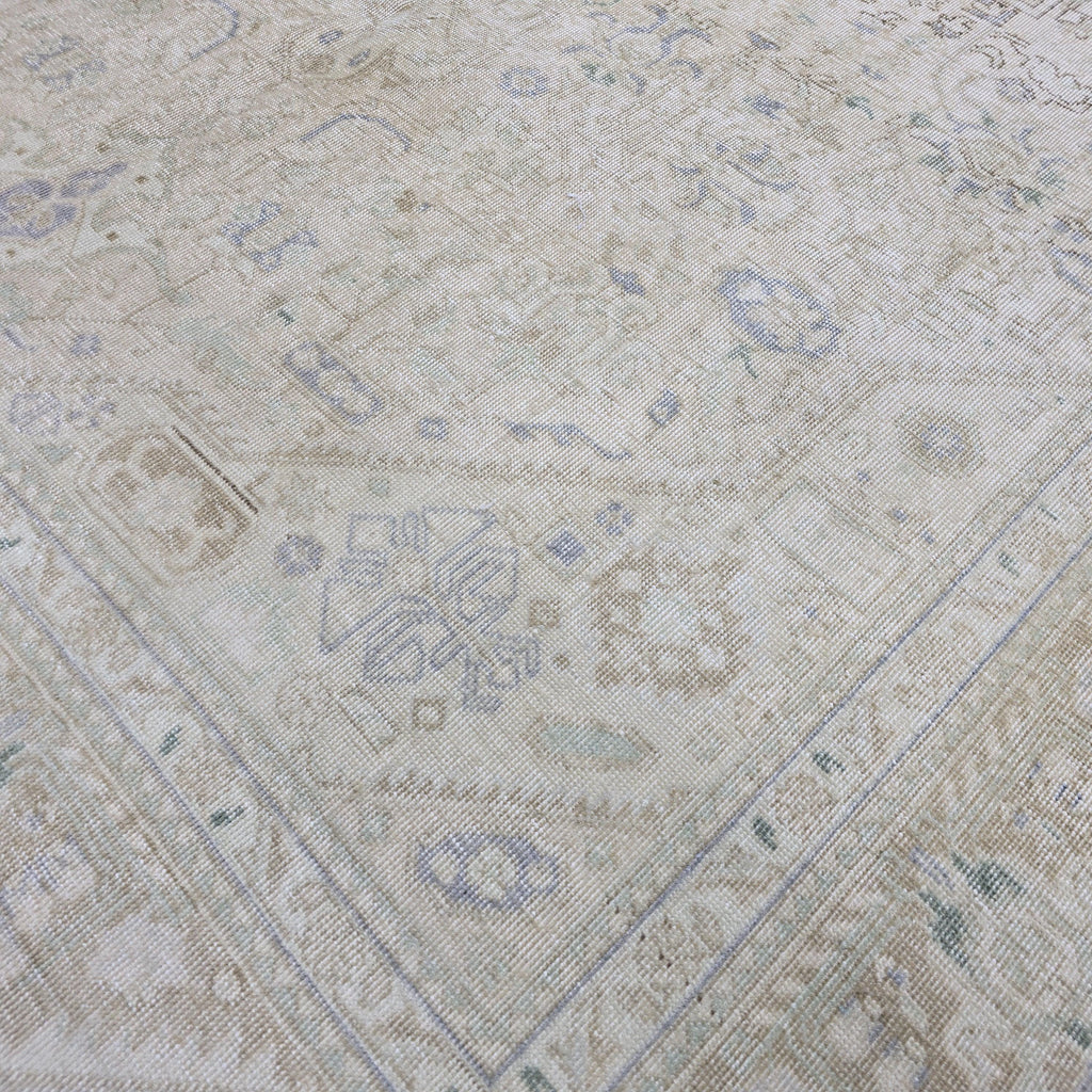 8x11 Vintage Oushak Rug: Neutral Anatolian Wool Carpet