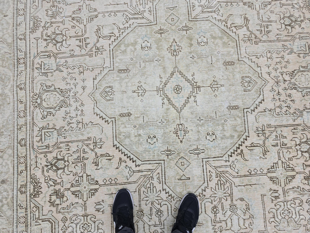 Large Vintage Oushak Rug 8x11 Neutral Beige Turkish Area Rug Living Room