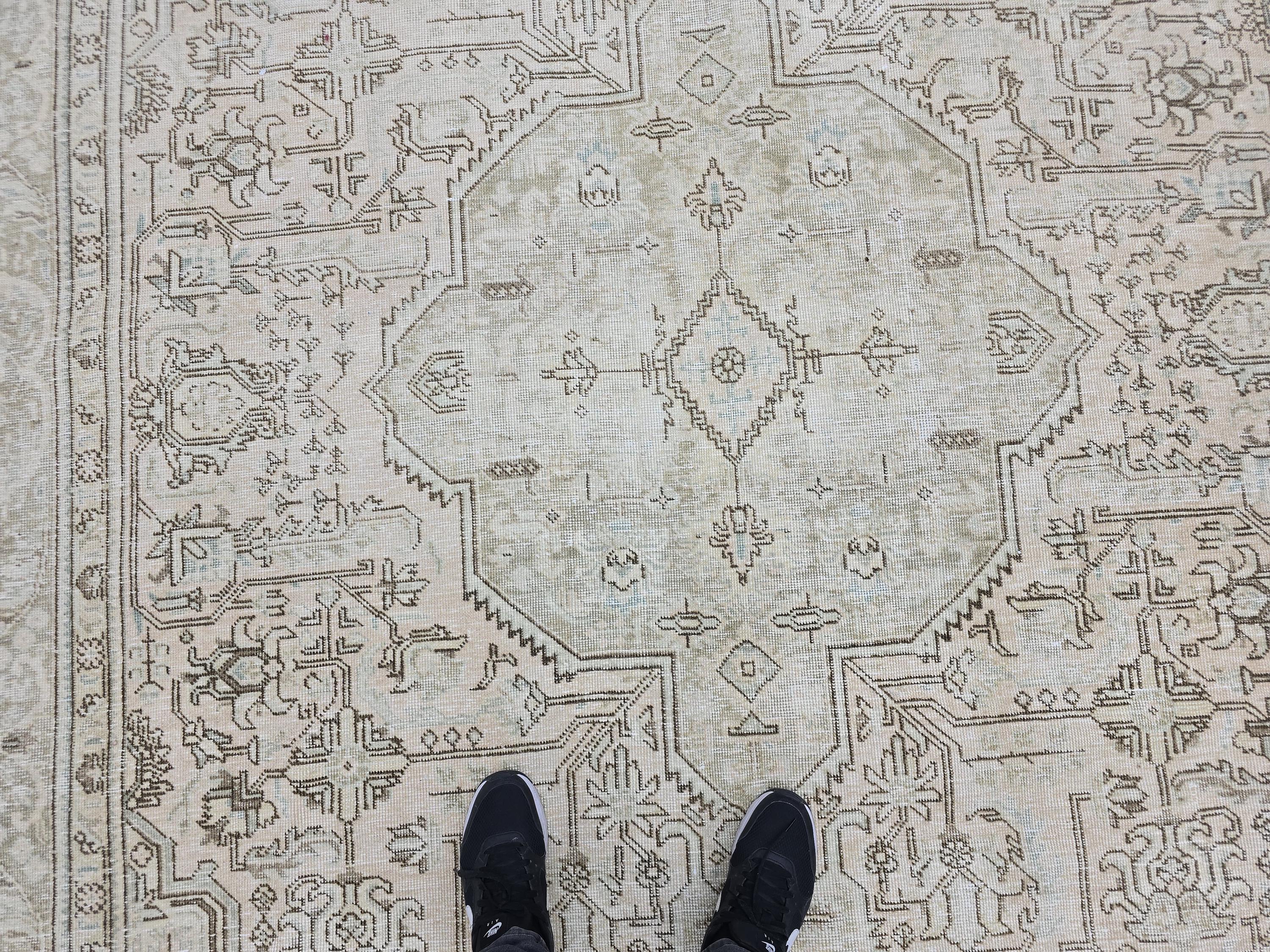 Large Vintage Oushak Rug 8x11 Neutral Beige Turkish Area Rug Living Room