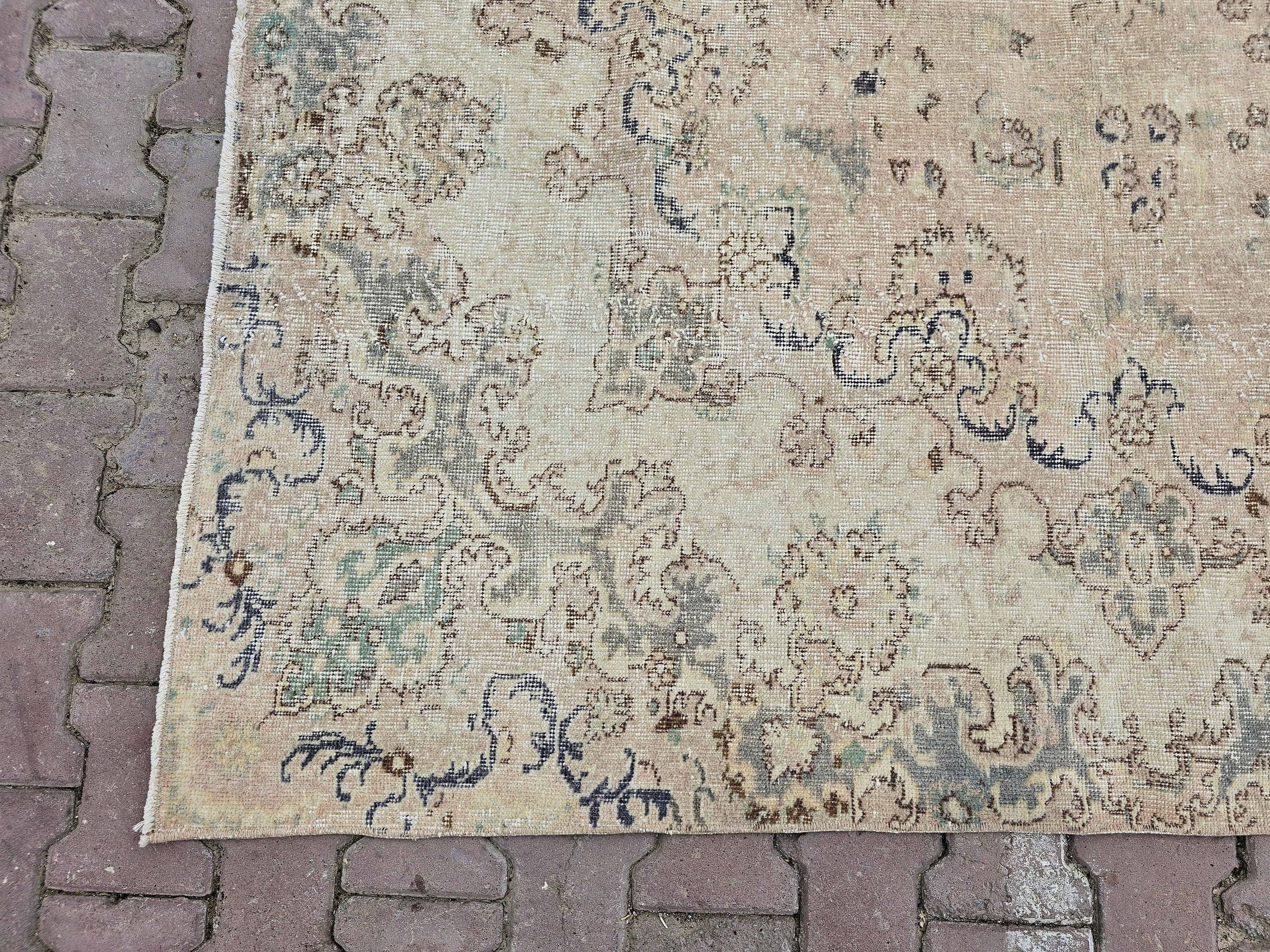 Vintage Oushak Rug 7x10: Handmade Turkish Wool Area Rug
