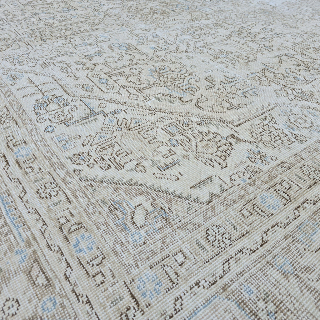 Turkish Rug 9x12 : Beige Blue Cream Taupe Wool Oushak Area Rug