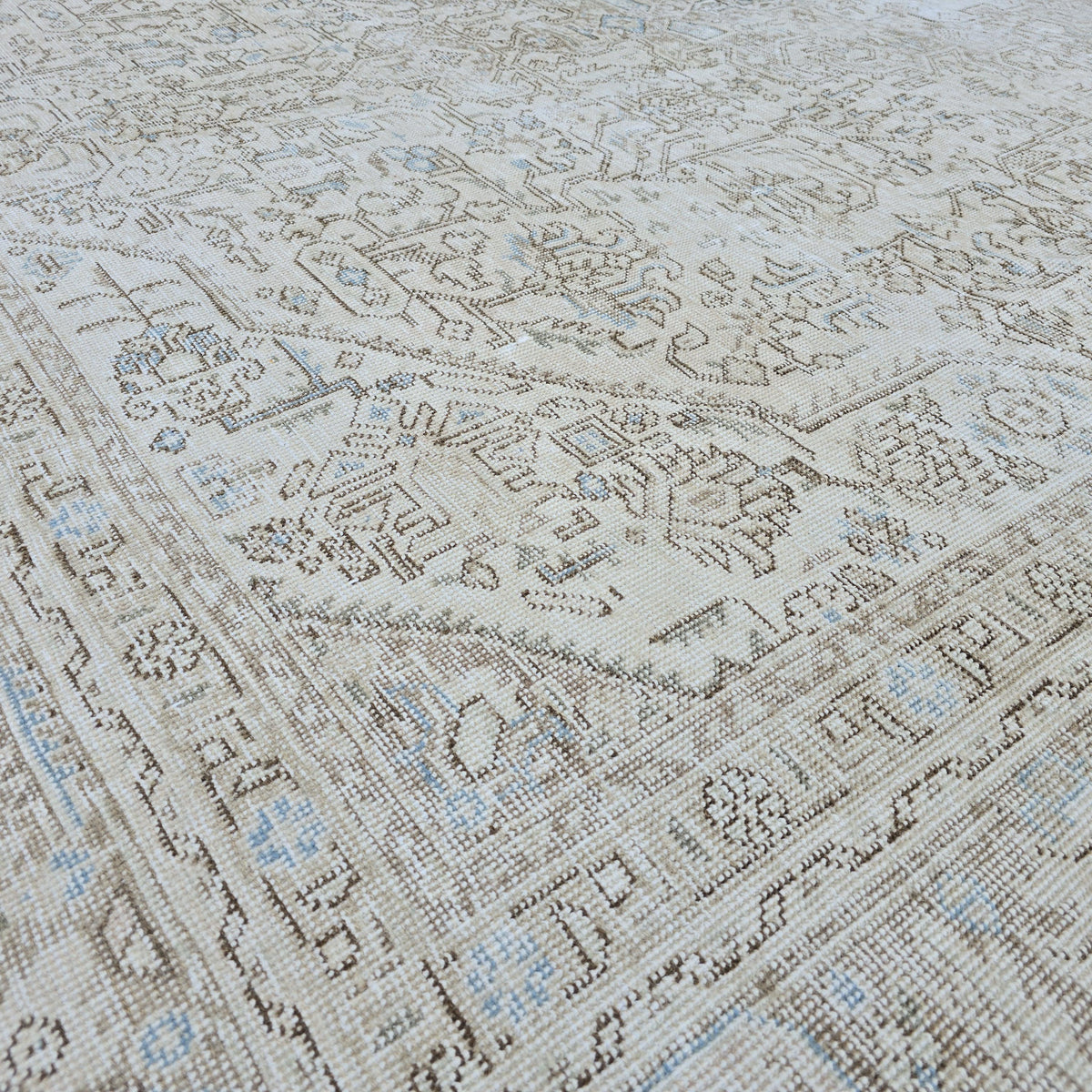 Turkish Rug 9x12 : Beige Blue Cream Taupe Wool Oushak Area Rug