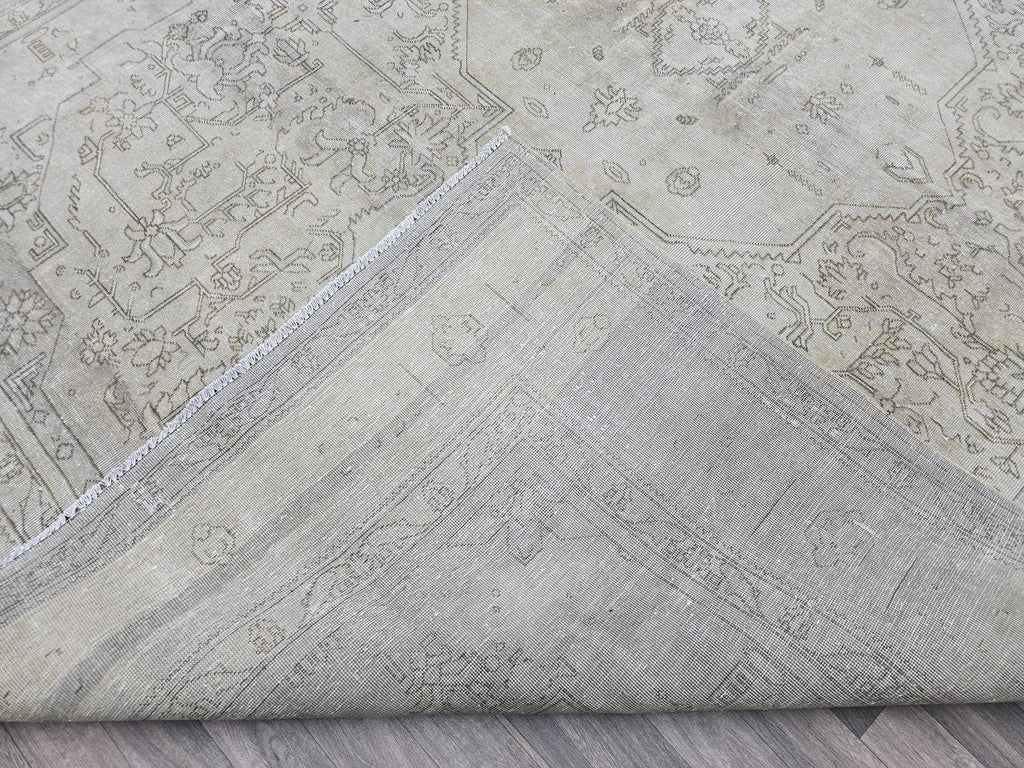 Extra Large Hand-Knotted Wool Rug: 9.5x12.6 ft Distressed Turkish Oriental Carpet