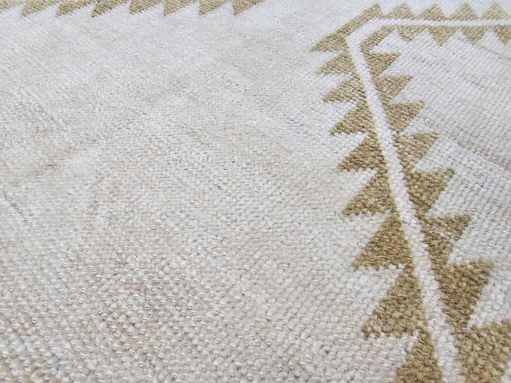 Wide Neutral Turkish Runner Beige Brown Geometric Pale Oushak Runner Handmade //3.40x12.15 feet