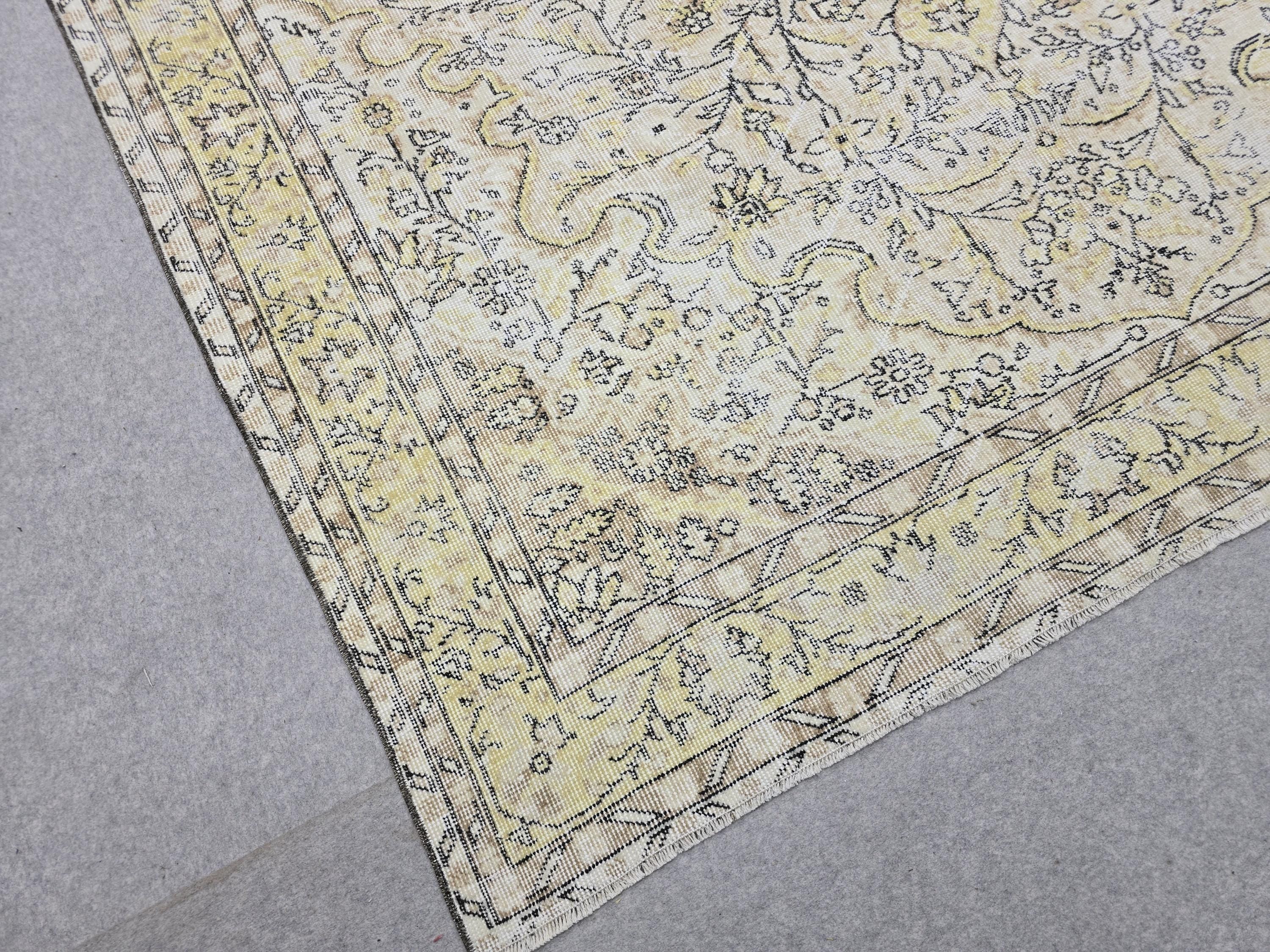 7x9 Neutral Vintage Turkish Oushak Rug for Bedroom/ High Quality Wool Area Rug