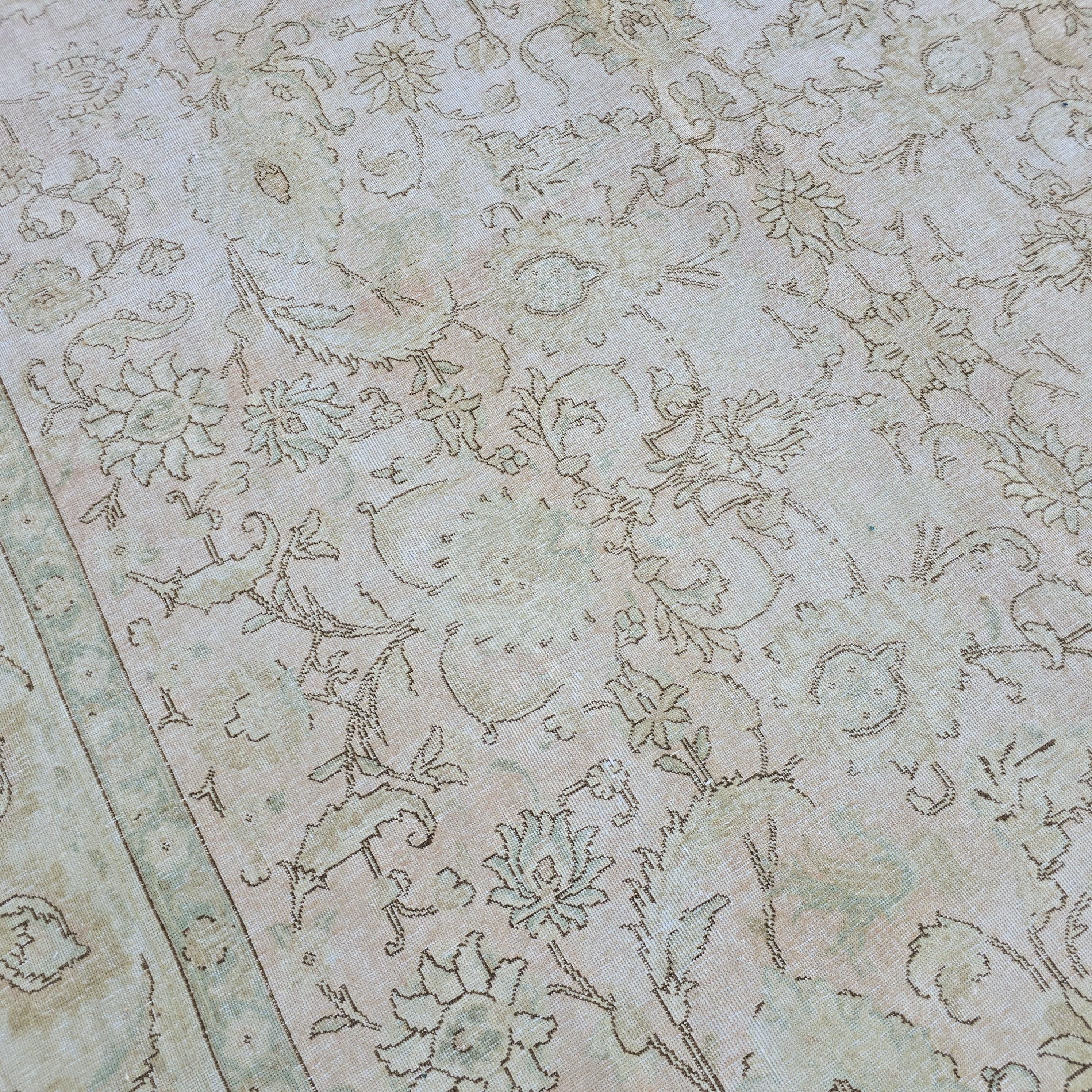 Turkish Rug 9x12 Soft Pink Beige Floral Vintage Hand Knotted Oushak Living Room Carpet