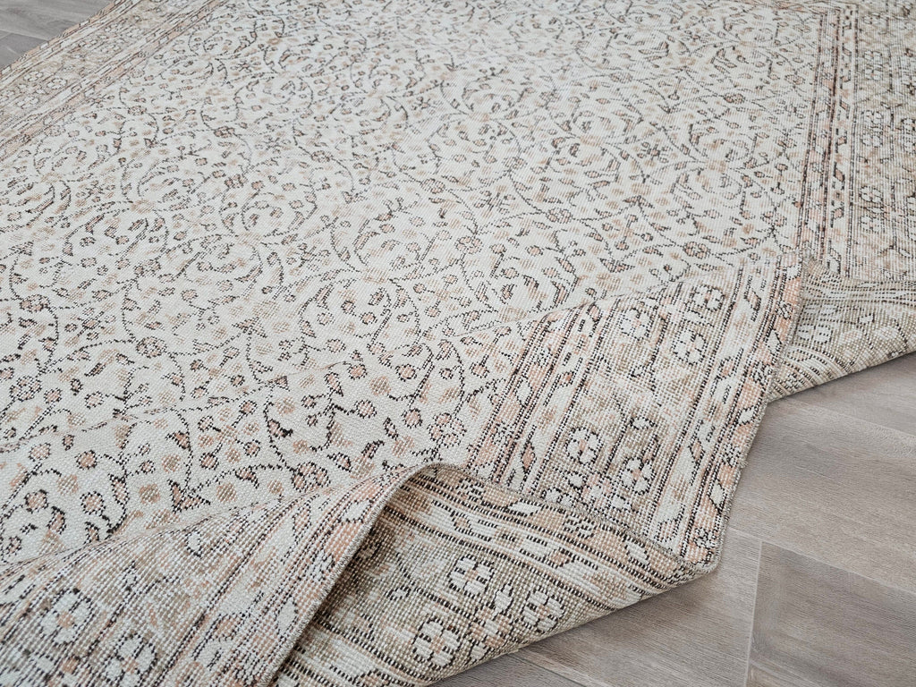 Neutral Vintage Turkish Oushak Rug: Hand-Knotted Wool, 6.2x10 ft