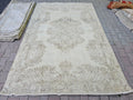6x9 Vintage Turkish Oushak Rug: Cream Wool Area Rug