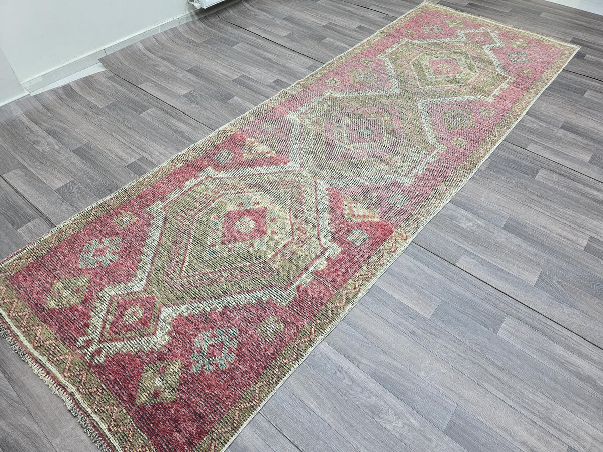 Handknotted Turkish Oushak Runner: 4x11 Wool Hallway Rug