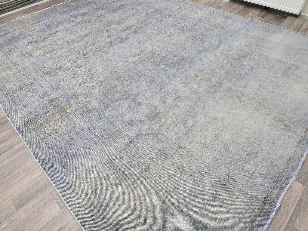10x13 Vintage Handwoven Oushak Rug , Faded Neutral Turkish Area Rug, Muted Blue Gray Wool Carpet, Distressed Antique Style Rug