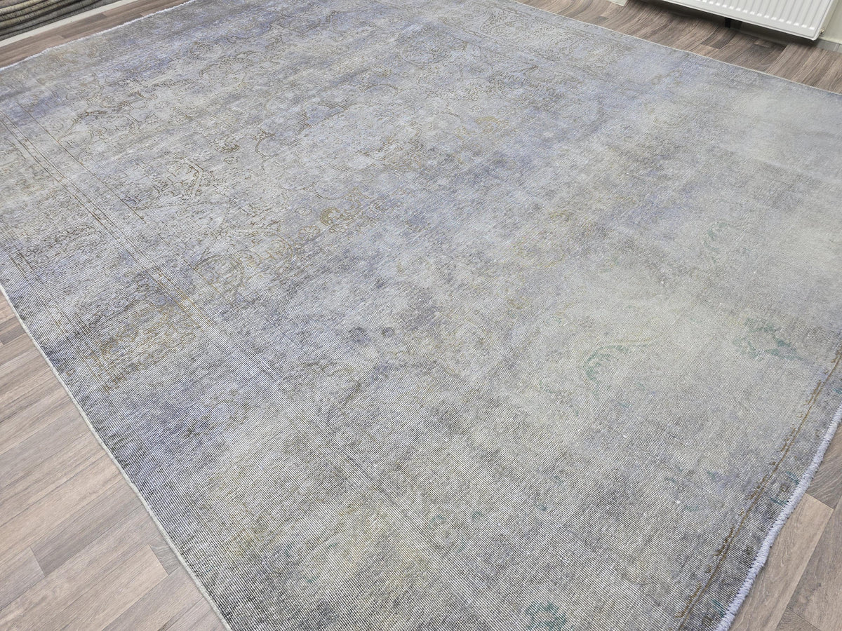 10x13 Vintage Handwoven Oushak Rug , Faded Neutral Turkish Area Rug, Muted Blue Gray Wool Carpet, Distressed Antique Style Rug