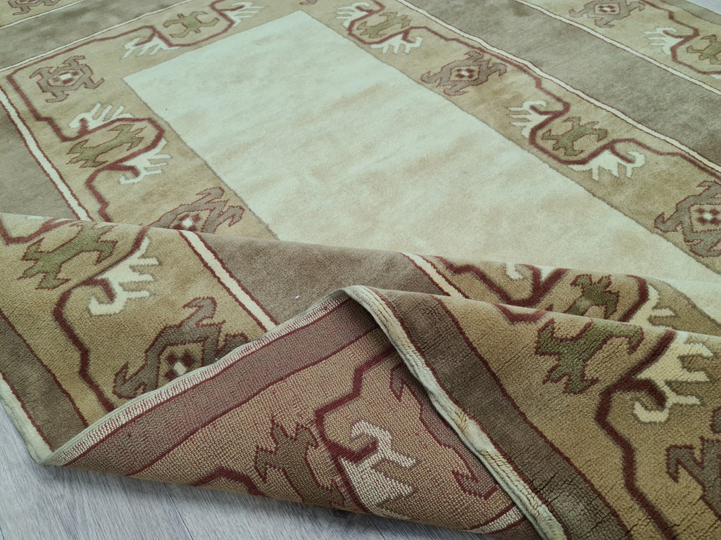 Handmade Oushak Rug 6x9: Modern  Area Carpet  Milas Design, Soft Neutral Colors