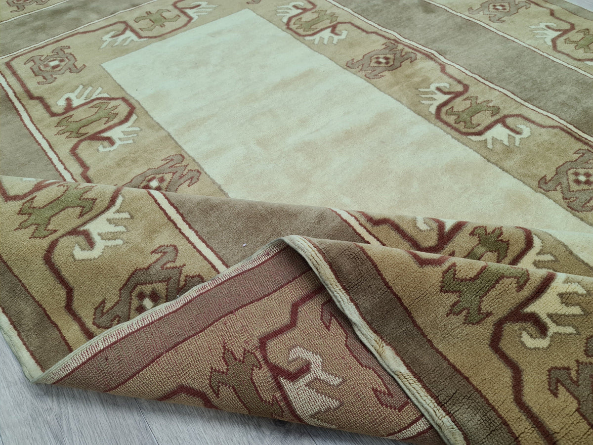 Handmade Oushak Rug 6x9: Modern  Area Carpet  Milas Design, Soft Neutral Colors