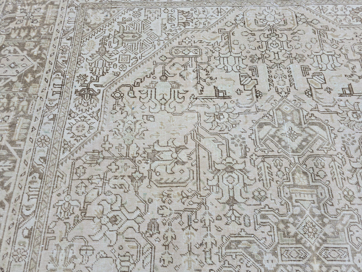 8x11 Neutral Turkish Oushak Rug: Hand-Knotted Wool & Cotton