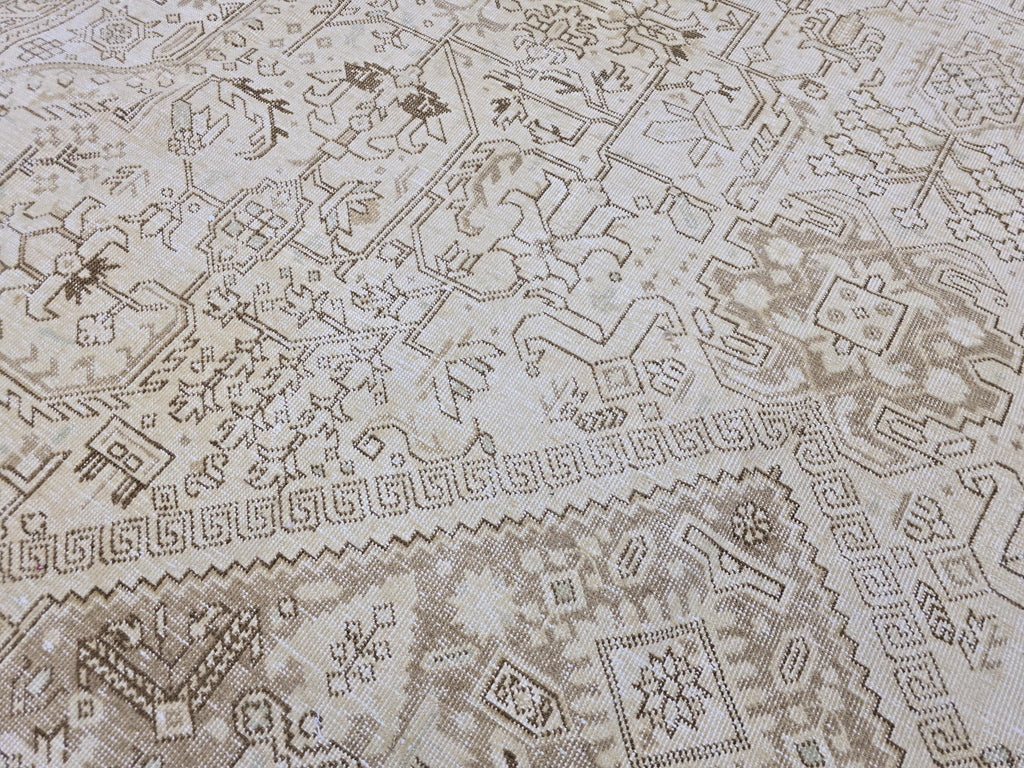 10x12 Ivory Anatolian Rug: Large Wool Oushak Geometric Carpet