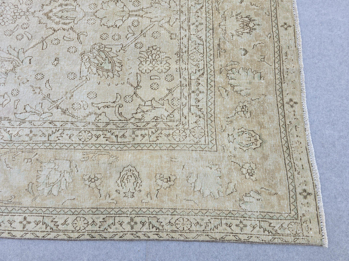 10x13 Classic Muted Vintage Area Rug/ Handmade Wool Oushak rug Beige Brown
