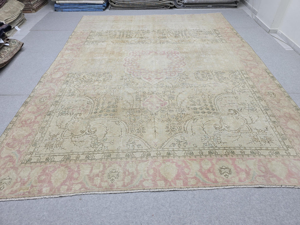 Oushak Rug 9x12 • Sun Washed Cream Blush Wool Turkish Carpet • Quiet Luxury Decor
