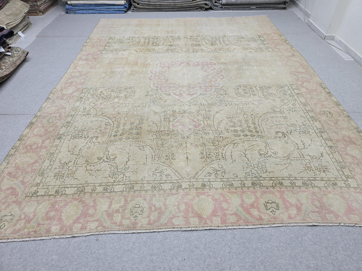 Oushak Rug 9x12 • Sun Washed Cream Blush Wool Turkish Carpet • Quiet Luxury Decor
