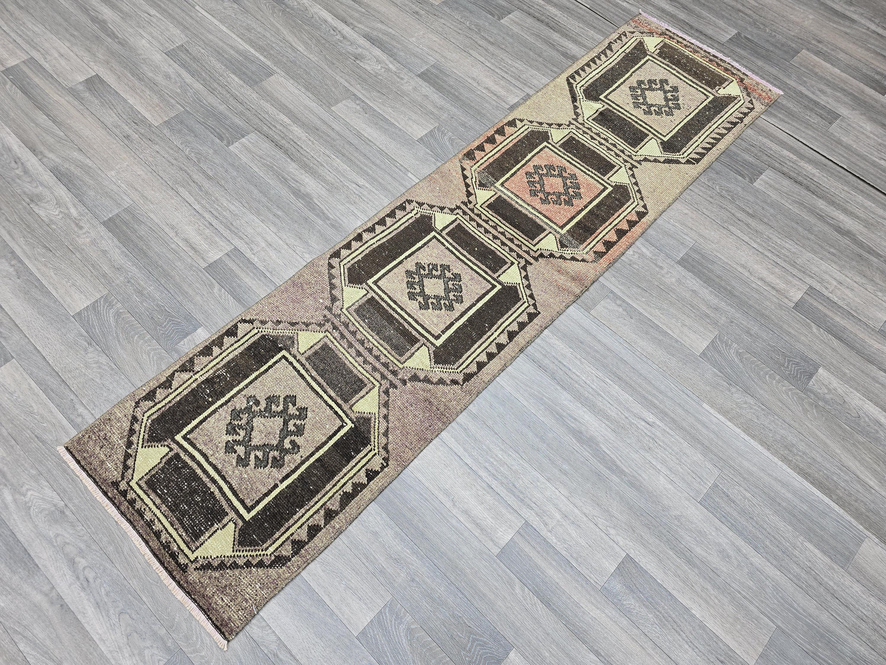 Vintage Turkish Runner Rug 2x7: Handwoven Boho Hallway Rug