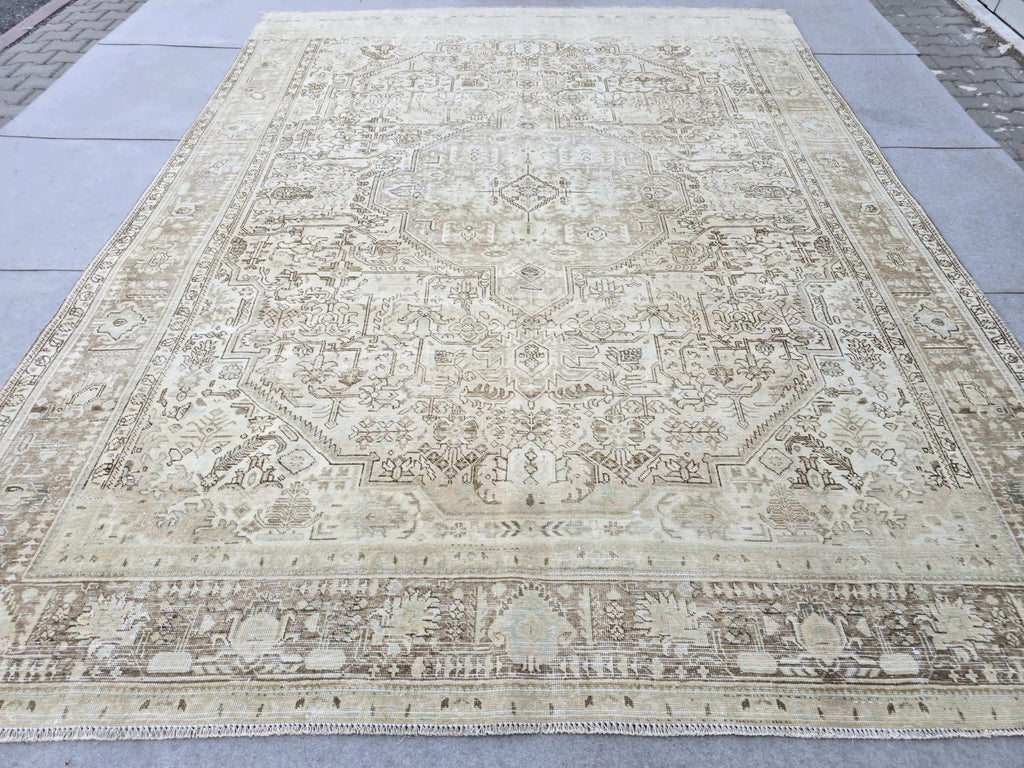 9x12 Neutral  Turkish Arean Rug Hand Knotted Vintage // 9.3x12.20 feet