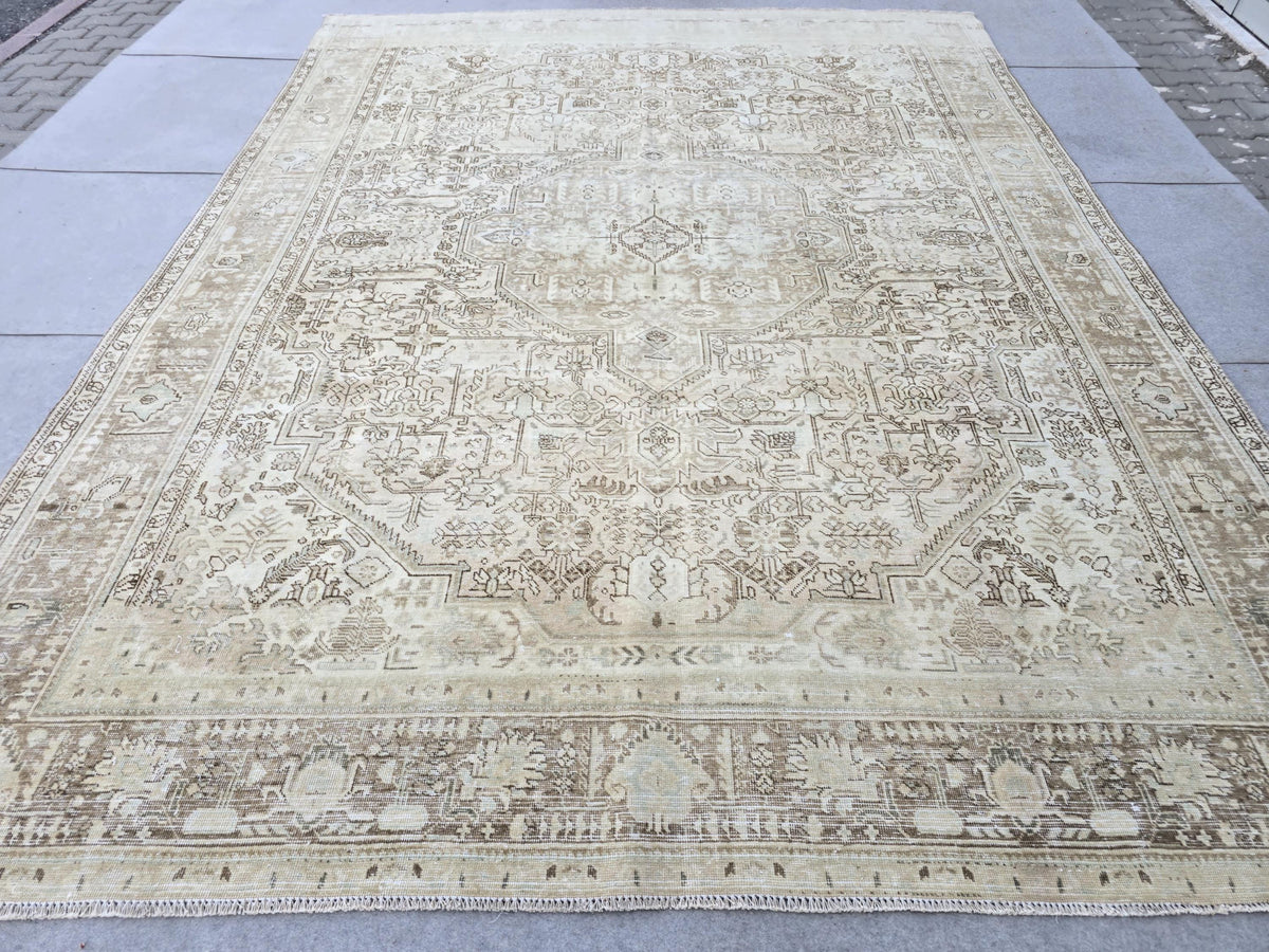 9x12 Neutral  Turkish Arean Rug Hand Knotted Vintage // 9.3x12.20 feet