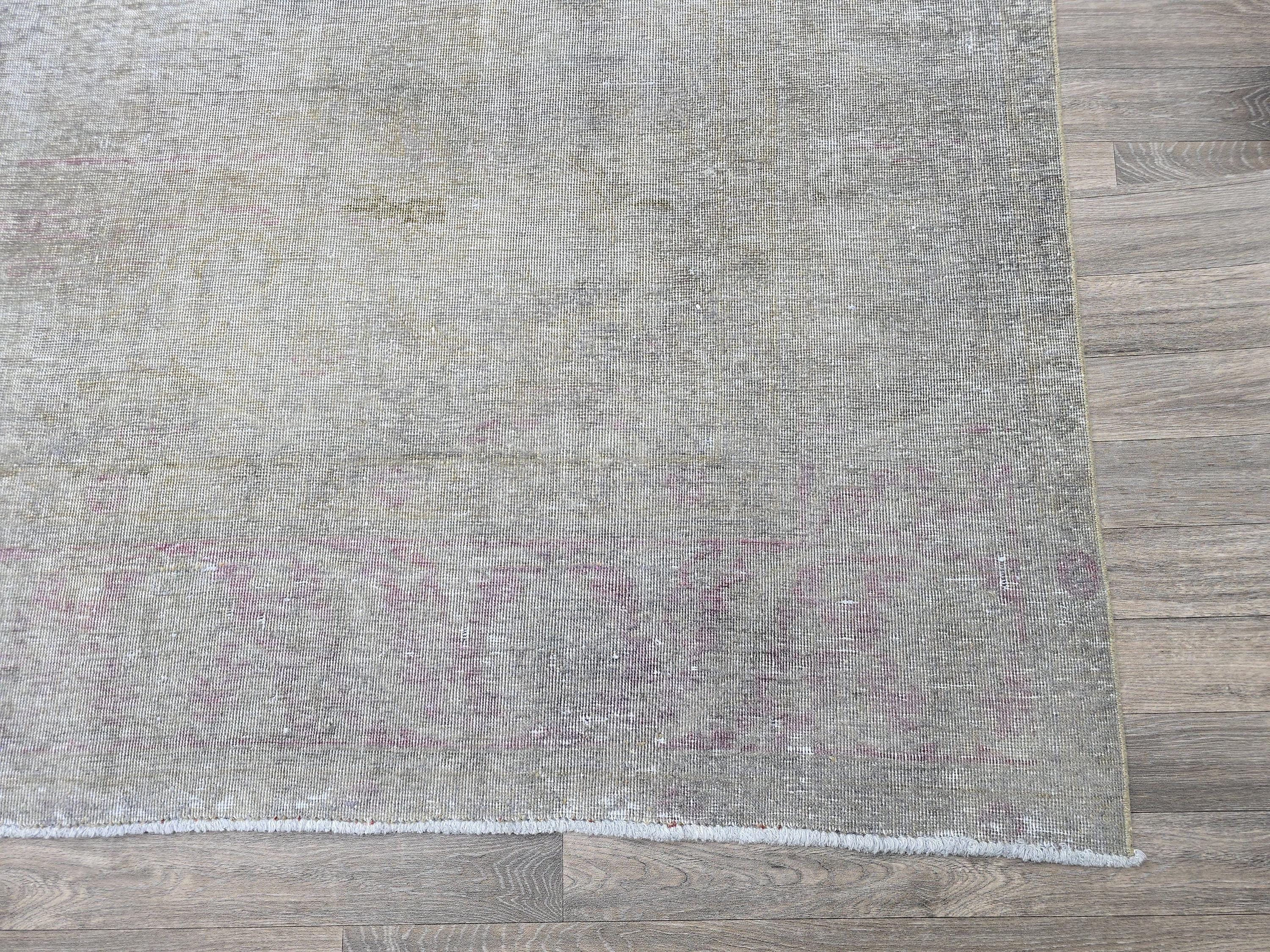 Vintage Handwoven Turkish Rug 9.5x12.5, Faded Neutral Wool Area Rug, Muted Beige Gray Large Rug, Distressed Antique Style Carpet