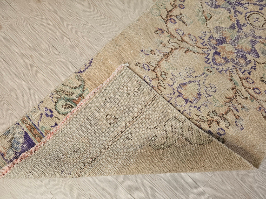 3x8 Authentic Wool HandKnotted Vintage Turkish Oushak Runner Rug // 2.6x8.3 feet