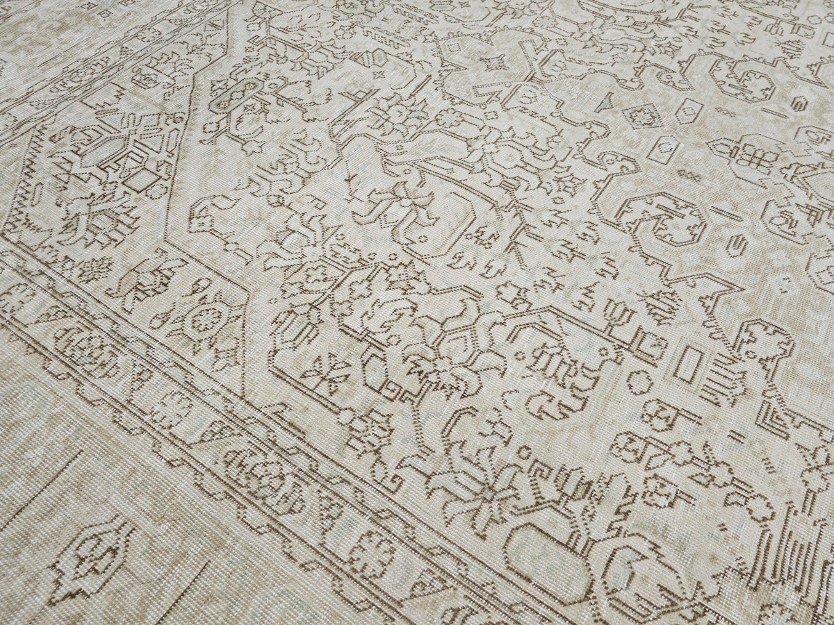 9.5x12.5 Vintage Oushak Rug: Hand-Knotted Distressed Wool