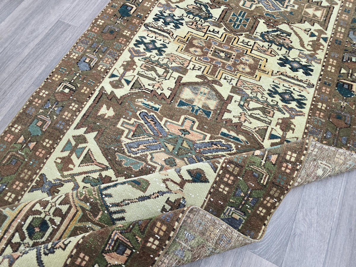 Handmade Wool Oushak Runner Rug: Vintage Turkish Hallway Carpet (4x10)