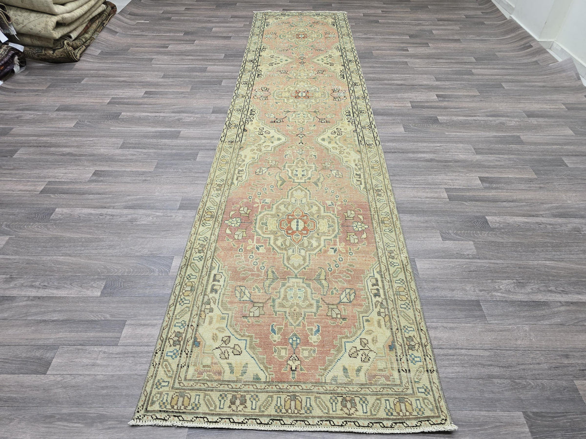 Antique Wool Runner Rug: Vintage Anatolian Stair Carpet (3x12.65 ft)