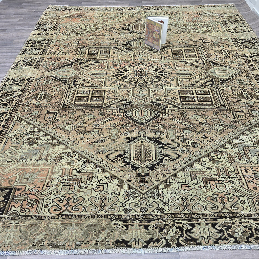 Antique Heriz Turkish Rug: Large Handknotted Medallion Wool Carpet (10x12)