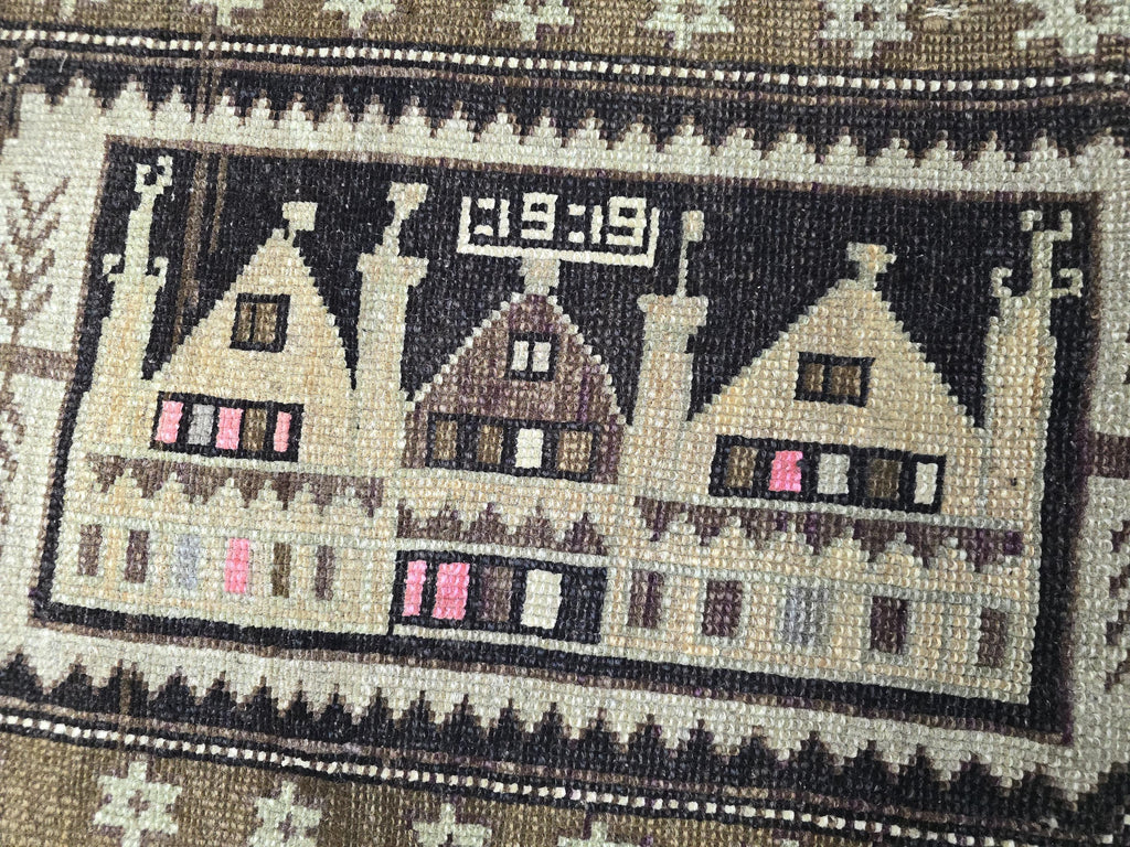 Hand Knotted Turkish Doormat and Bath mat Neutral Beige Brown - 20x41 inches