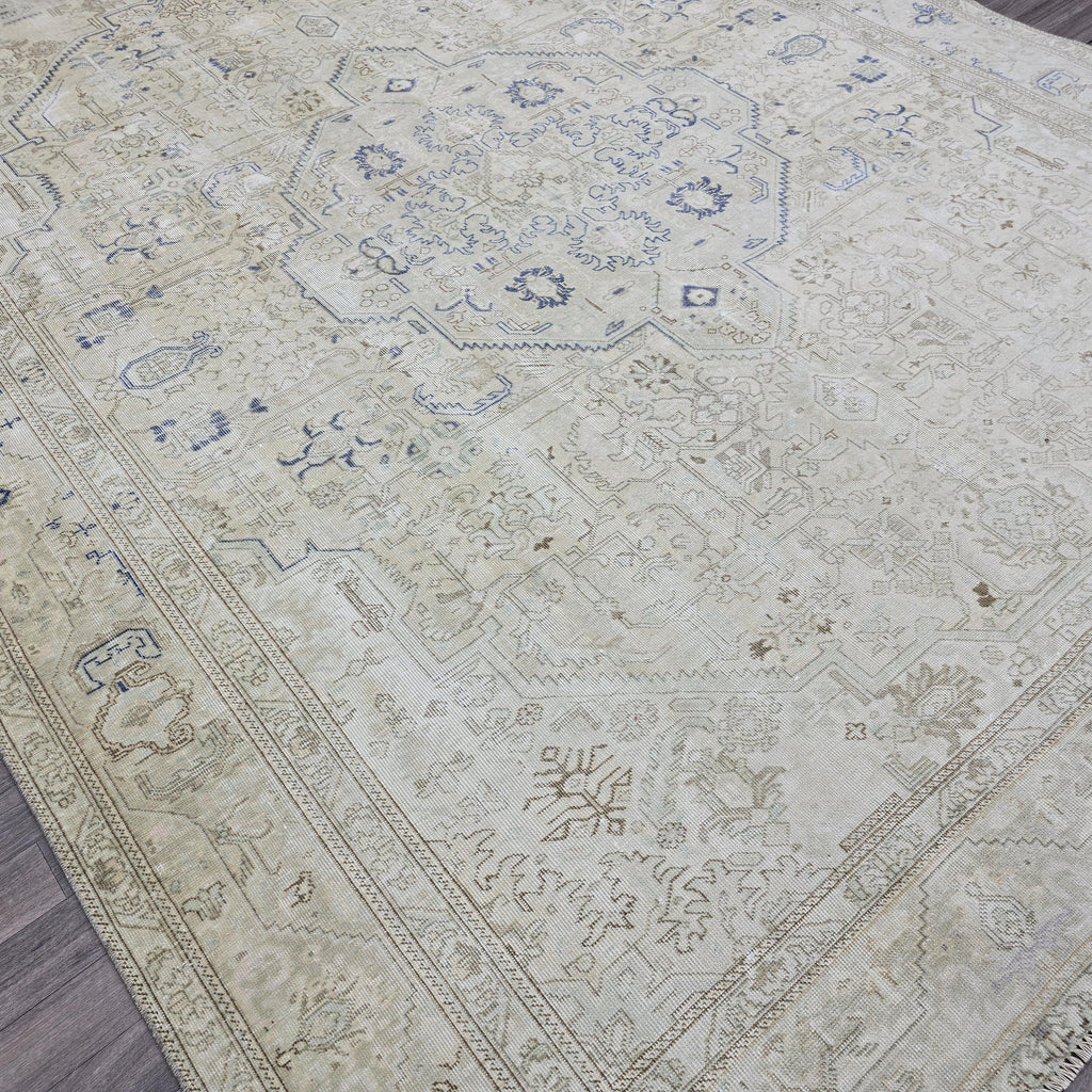 Antique Turkish Rug 10x12 Blue Cream Medallion Vintage Wool Area Rug Bedroom