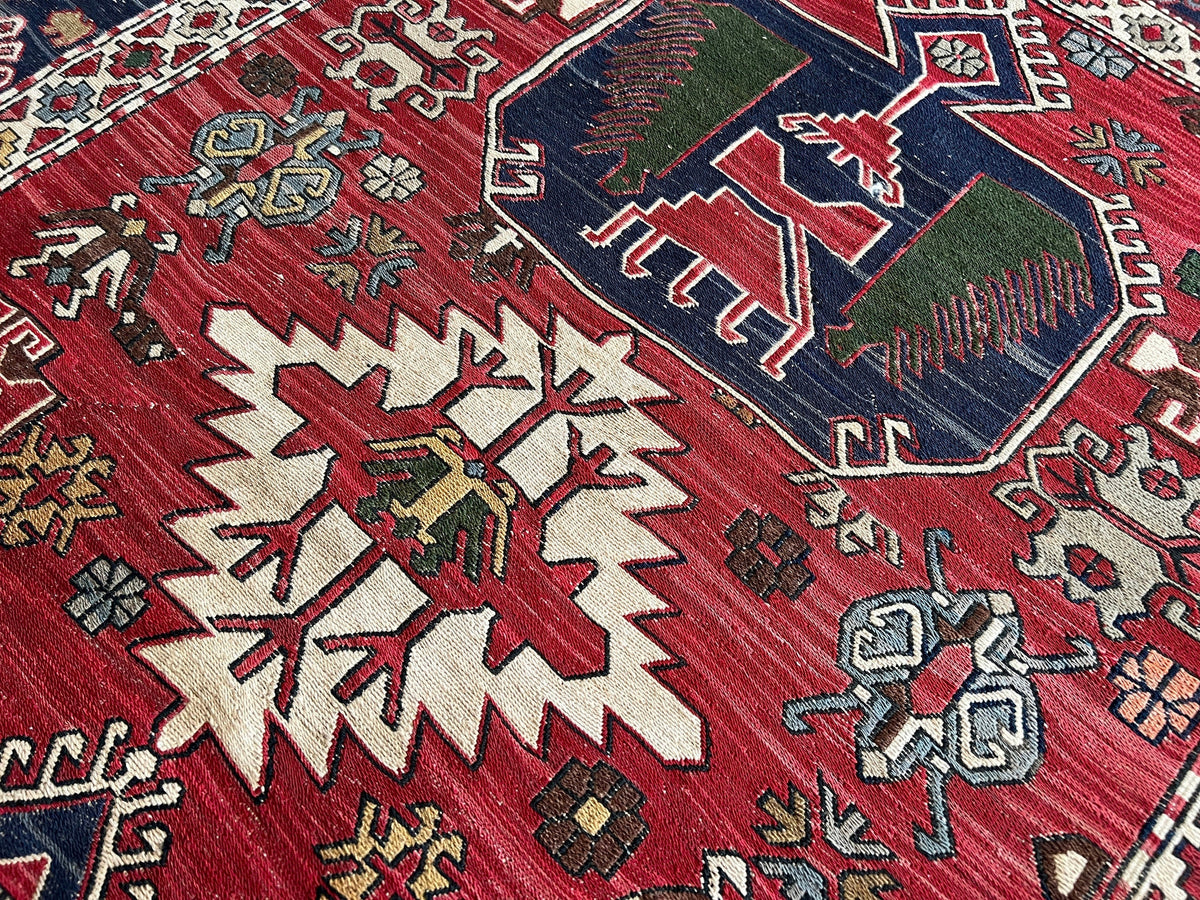 Vintage Anatolian Soumak Wool Rug: 4x5 Tribal Entryway Carpet