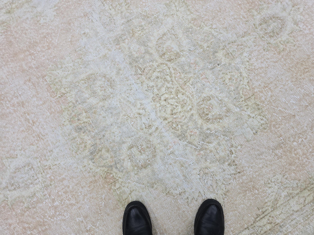 Vintage Rug 6x9, Faded Oushak Carpet, Muted Medallion Turkish Area Rug for Bedroom, Distressed Neutral Wool Rug
