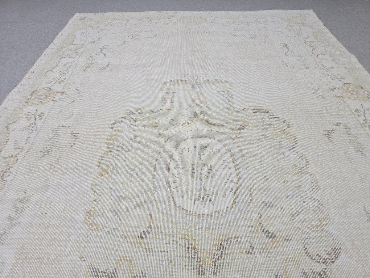 Vintage Anatolian Rug 6x10 Handwoven Cream Beige Neutral Oriental Wool Area Carpet 191x306 cm