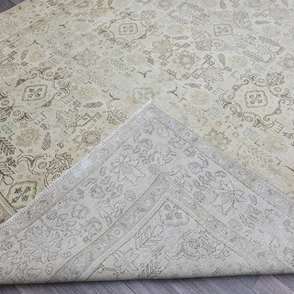 Oushak Rug 9x13: Hand Knotted Wool Area Rug, Distressed Neutral Turkish Carpet (9.4x12.7 ft.)