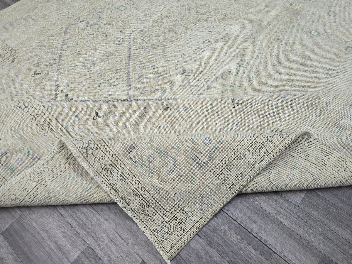 Hand Knotted Wool Oushak Rug: 9x13 Vintage Turkish Area Rug