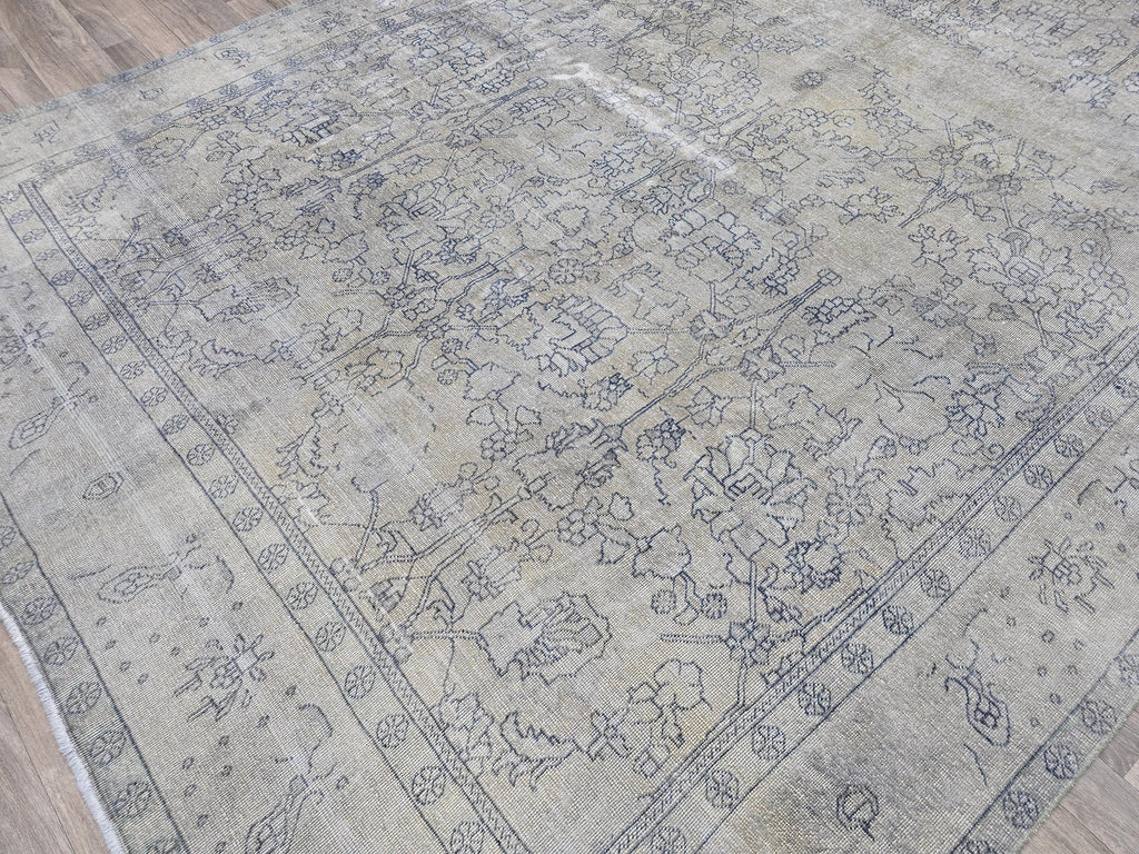 9x12 Overdyed Turkish Rug Beige Gray Vintage Area Rug Handmade Wool Carpet for Living Room Bedroom