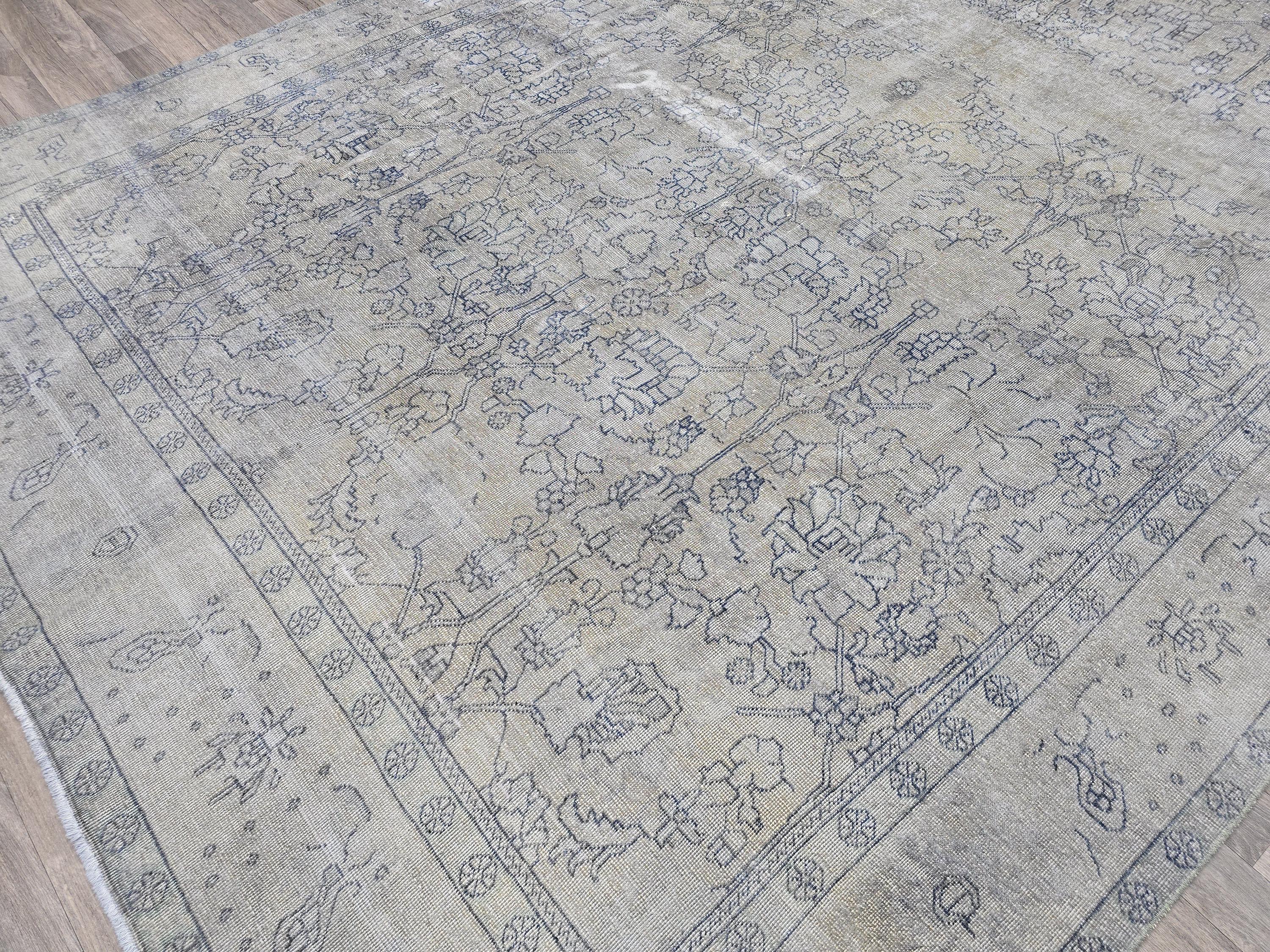 9x12 Overdyed Turkish Rug Beige Gray Vintage Area Rug Handmade Wool Carpet for Living Room Bedroom